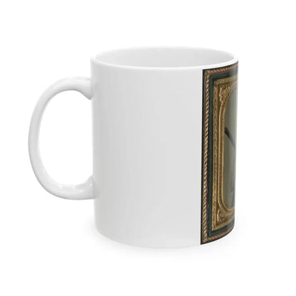 Unidentified Soldier In Confederate Uniform And Louisiana State Seal Belt Buckle With Musket (U.S. Civil War) White Coffee Mug - Go Mug Yourself