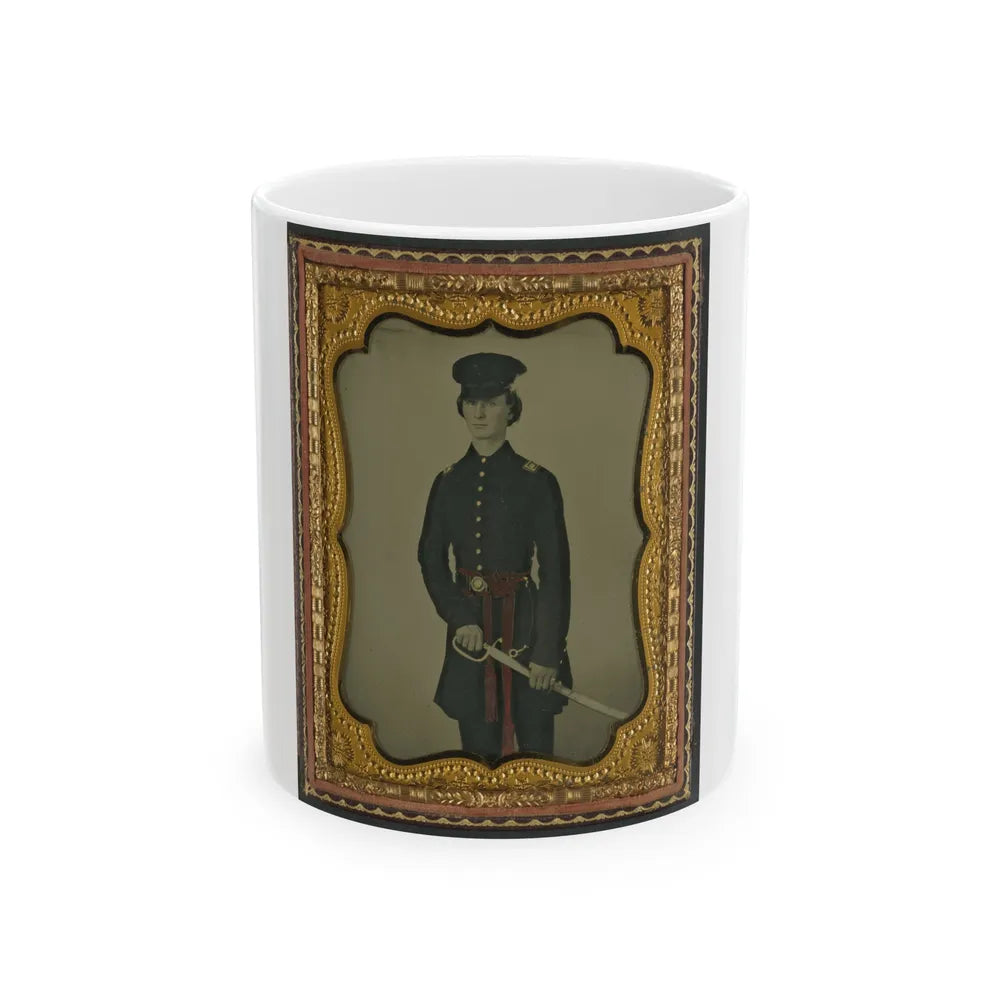 Unidentified Soldier In Confederate Uniform And Red Sash With Sword (U.S. Civil War) White Coffee Mug-11oz-Go Mug Yourself