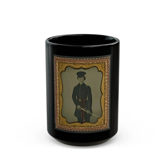 Unidentified Soldier In Confederate Uniform And Red Sash With Sword (U.S. Civil War) Black Coffee Mug 15oz - Go Mug Yourself