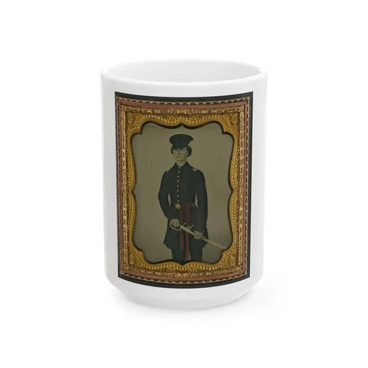 Unidentified Soldier In Confederate Uniform And Red Sash With Sword (U.S. Civil War) White Coffee Mug 15oz - Go Mug Yourself