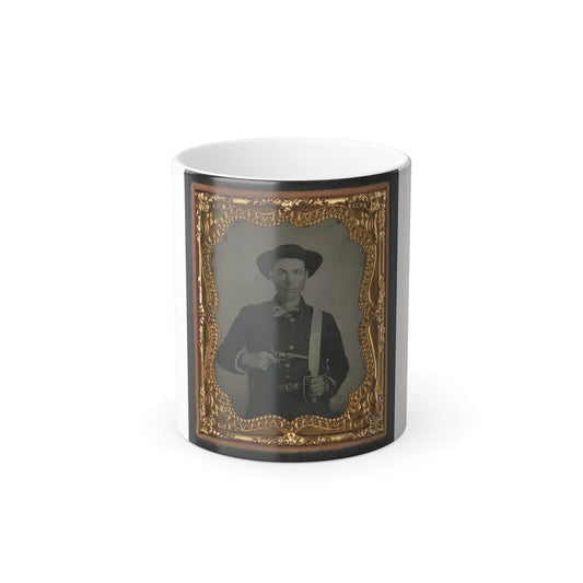 Unidentified Soldier in Confederate Uniform and Round Hat With Baby Colt Dragoon Revolver and D-Guard Bowie Knife (U.S. Civil War) Color Changing Coffee Mug 11oz-11oz-Go Mug Yourself