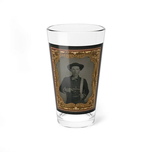 Unidentified Soldier In Confederate Uniform And Round Hat With Baby Colt Dragoon Revolver And D-Guard Bowie Knife (U.S. Civil War) Pint Glass 16oz-16oz-Go Mug Yourself