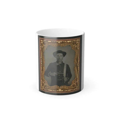 Unidentified Soldier in Confederate Uniform and Round Hat With Baby Colt Dragoon Revolver and D-Guard Bowie Knife (U.S. Civil War) Color Changing Coffee Mug 11oz - Go Mug Yourself