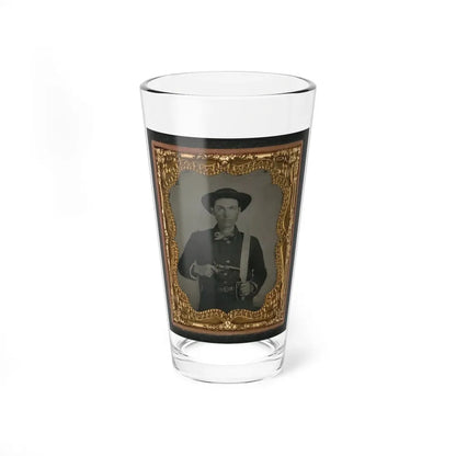 Unidentified Soldier In Confederate Uniform And Round Hat With Baby Colt Dragoon Revolver And D-Guard Bowie Knife (U.S. Civil War) Pint Glass 16oz 16oz - Go Mug Yourself