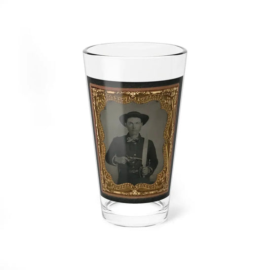 Unidentified Soldier In Confederate Uniform And Round Hat With Baby Colt Dragoon Revolver And D-Guard Bowie Knife (U.S. Civil War) Pint Glass 16oz 16oz - Go Mug Yourself
