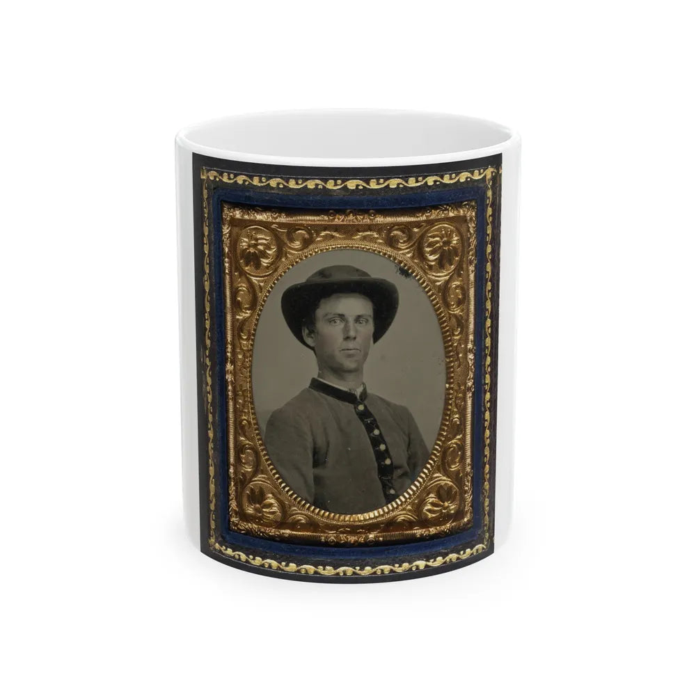 Unidentified Soldier In Confederate Uniform And Slouch Hat (U.S. Civil War) White Coffee Mug-11oz-Go Mug Yourself