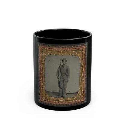 Unidentified Soldier In Confederate Uniform And Snake Belt Buckle With Enfield Rifle And Saber Bayonet (U.S. Civil War) Black Coffee Mug-11oz-Go Mug Yourself