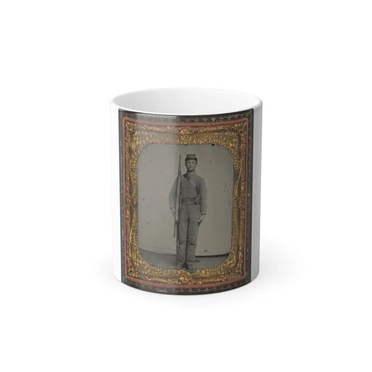 Unidentified Soldier in Confederate Uniform and Snake Belt Buckle With Enfield Rifle and Saber Bayonet (U.S. Civil War) Color Changing Coffee Mug 11oz-11oz-Go Mug Yourself