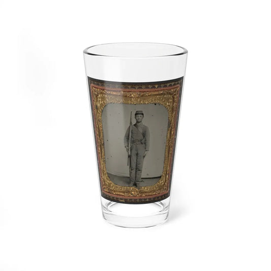 Unidentified Soldier In Confederate Uniform And Snake Belt Buckle With Enfield Rifle And Saber Bayonet (U.S. Civil War) Pint Glass 16oz-16oz-Go Mug Yourself