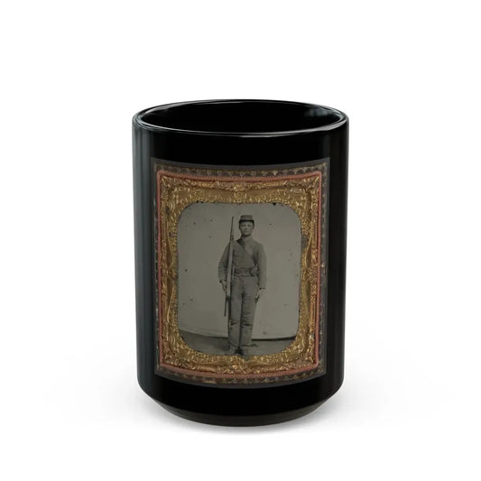 Unidentified Soldier In Confederate Uniform And Snake Belt Buckle With Enfield Rifle And Saber Bayonet (U.S. Civil War) Black Coffee Mug 15oz - Go Mug Yourself