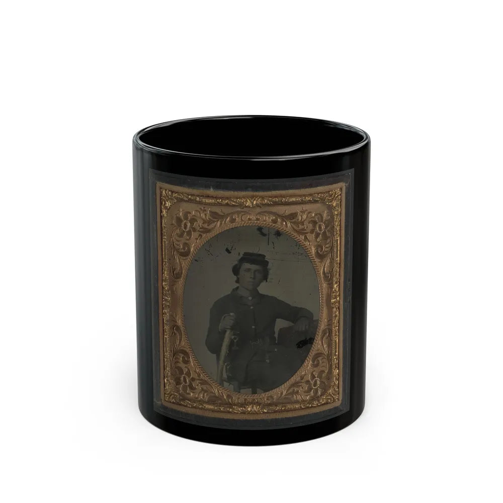 Unidentified Soldier In Confederate Uniform And Snake Belt Buckle With Sword (U.S. Civil War) Black Coffee Mug-11oz-Go Mug Yourself