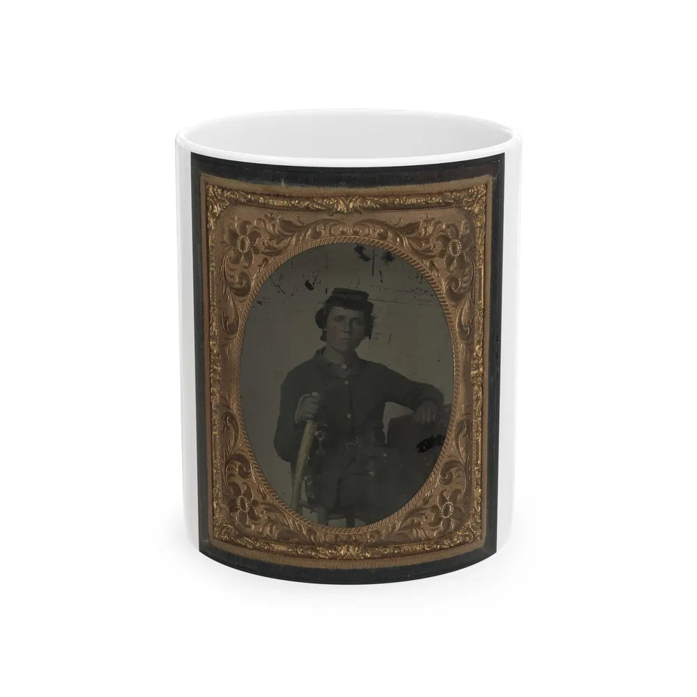 Unidentified Soldier In Confederate Uniform And Snake Belt Buckle With Sword (U.S. Civil War) White Coffee Mug-11oz-Go Mug Yourself