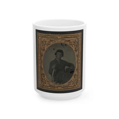 Unidentified Soldier In Confederate Uniform And Snake Belt Buckle With Sword (U.S. Civil War) White Coffee Mug-15oz-Go Mug Yourself