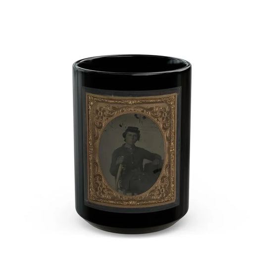 Unidentified Soldier In Confederate Uniform And Snake Belt Buckle With Sword (U.S. Civil War) Black Coffee Mug 15oz - Go Mug Yourself