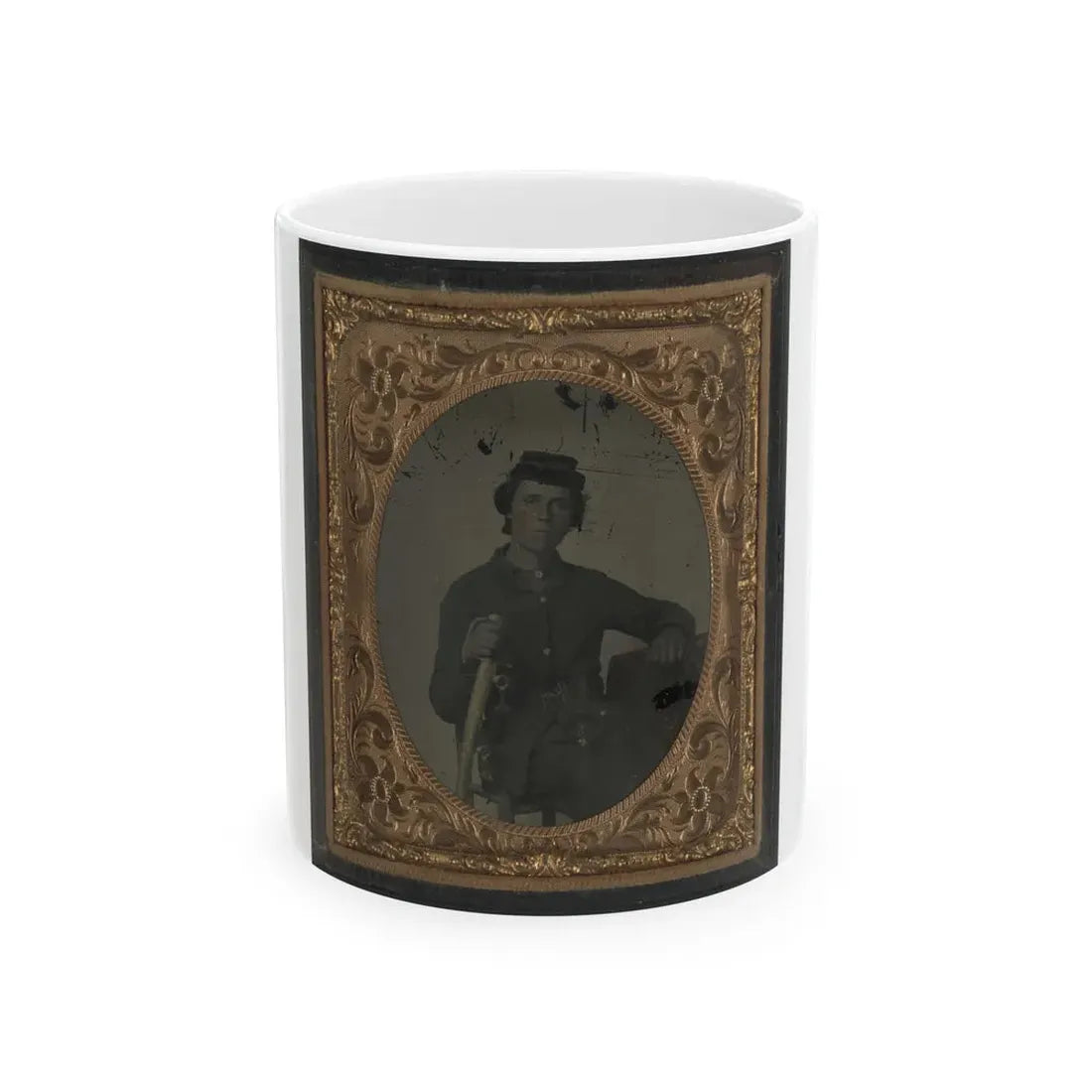 Unidentified Soldier In Confederate Uniform And Snake Belt Buckle With Sword (U.S. Civil War) White Coffee Mug 11oz - Go Mug Yourself