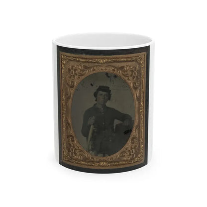 Unidentified Soldier In Confederate Uniform And Snake Belt Buckle With Sword (U.S. Civil War) White Coffee Mug 11oz - Go Mug Yourself