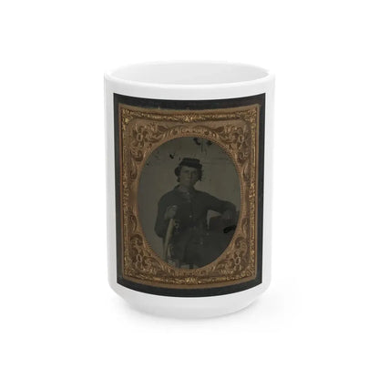 Unidentified Soldier In Confederate Uniform And Snake Belt Buckle With Sword (U.S. Civil War) White Coffee Mug 15oz - Go Mug Yourself