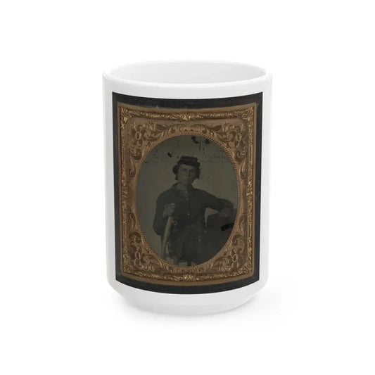Unidentified Soldier In Confederate Uniform And Snake Belt Buckle With Sword (U.S. Civil War) White Coffee Mug 15oz - Go Mug Yourself