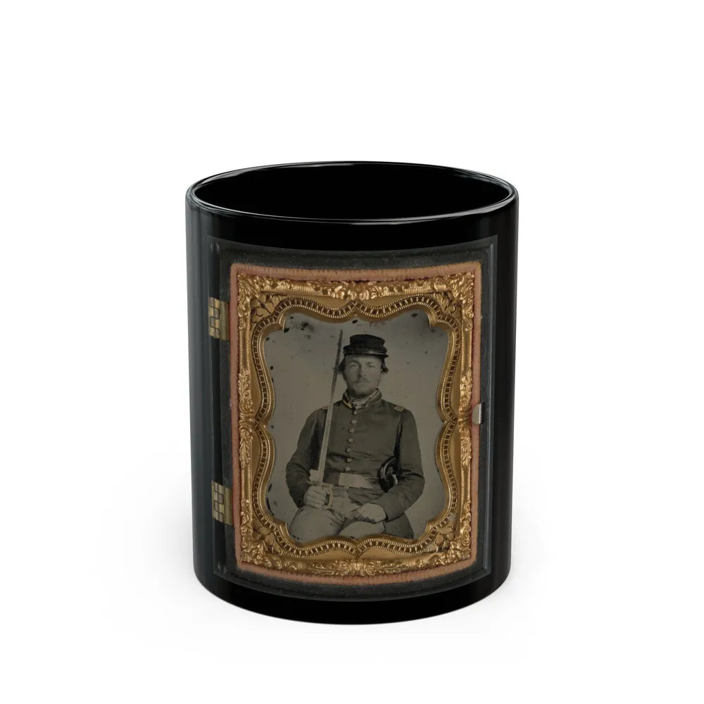 Unidentified Soldier In Confederate Uniform And Star Design Belt Buckle With Sword (U.S. Civil War) Black Coffee Mug-11oz-Go Mug Yourself