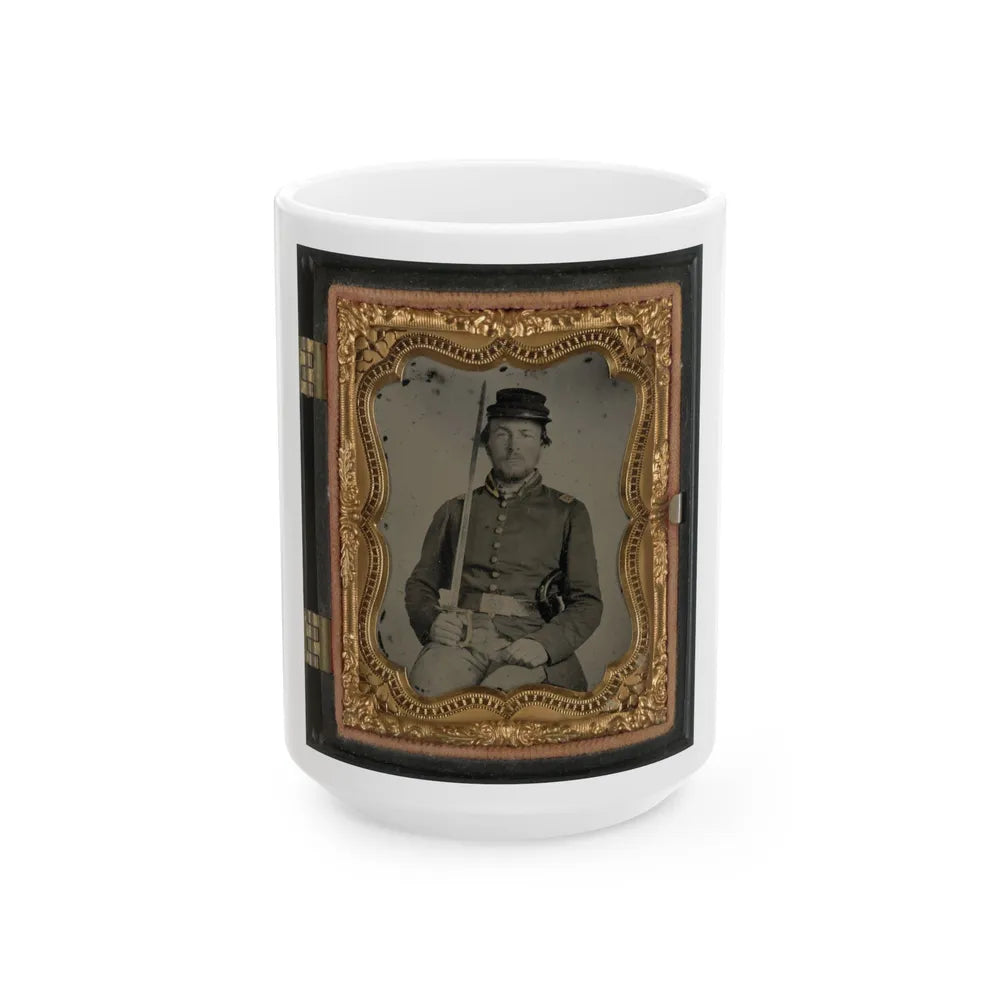 Unidentified Soldier In Confederate Uniform And Star Design Belt Buckle With Sword (U.S. Civil War) White Coffee Mug-15oz-Go Mug Yourself