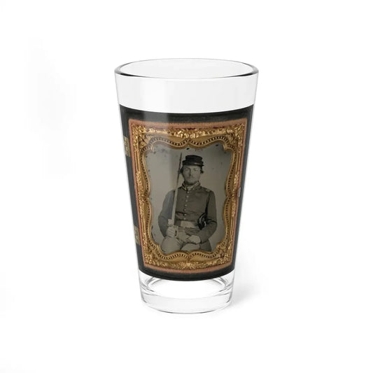 Unidentified Soldier In Confederate Uniform And Star Design Belt Buckle With Sword (U.S. Civil War) Pint Glass 16oz 16oz - Go Mug Yourself