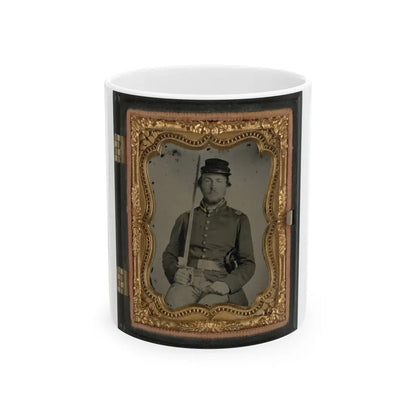 Unidentified Soldier In Confederate Uniform And Star Design Belt Buckle With Sword (U.S. Civil War) White Coffee Mug 11oz - Go Mug Yourself