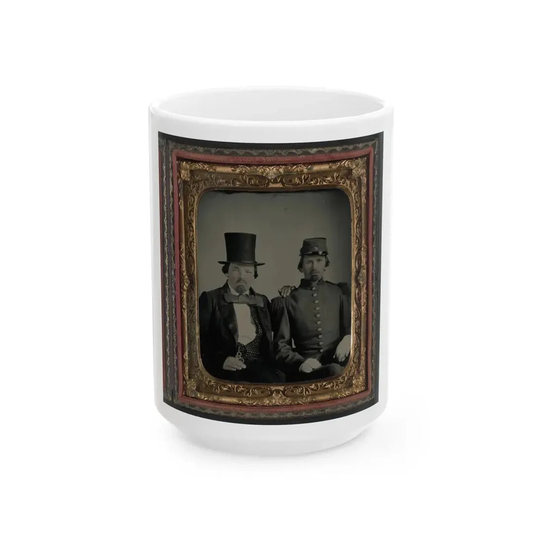 Unidentified Soldier In Confederate Uniform And Unidentified Man, Possibly The Soldier's Father (U.S. Civil War) White Coffee Mug 15oz - Go Mug Yourself