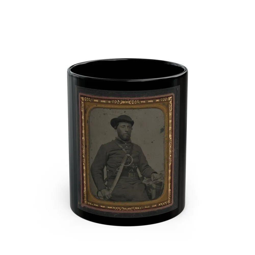 Unidentified Soldier In Confederate Uniform And Virginia Sword Belt Plate With Revolver And Cavalry Sword (U.S. Civil War) Black Coffee Mug-11oz-Go Mug Yourself