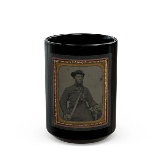 Unidentified Soldier In Confederate Uniform And Virginia Sword Belt Plate With Revolver And Cavalry Sword (U.S. Civil War) Black Coffee Mug-15oz-Go Mug Yourself