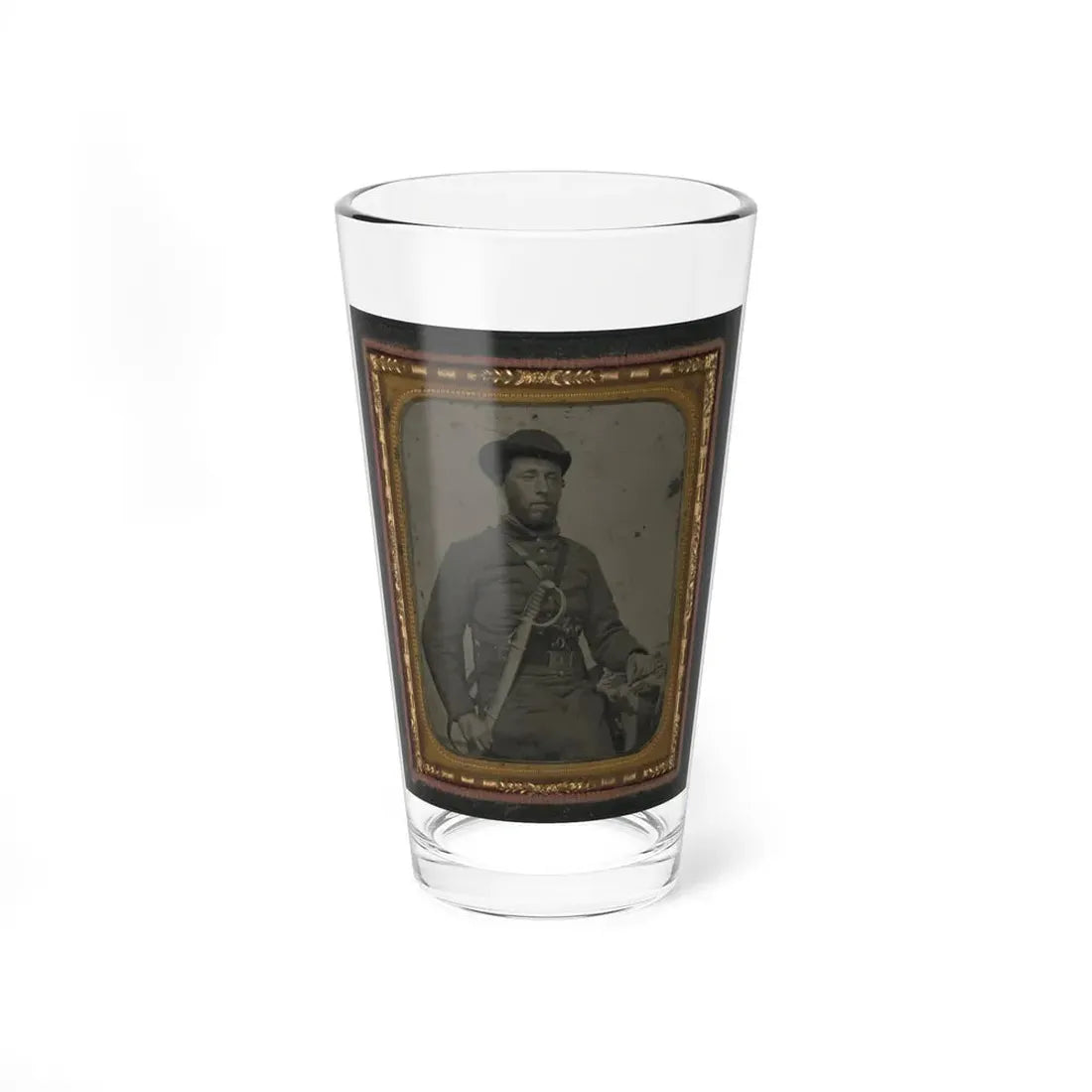 Unidentified Soldier In Confederate Uniform And Virginia Sword Belt Plate With Revolver And Cavalry Sword (U.S. Civil War) Pint Glass 16oz 16oz - Go Mug Yourself