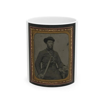 Unidentified Soldier In Confederate Uniform And Virginia Sword Belt Plate With Revolver And Cavalry Sword (U.S. Civil War) White Coffee Mug 11oz - Go Mug Yourself