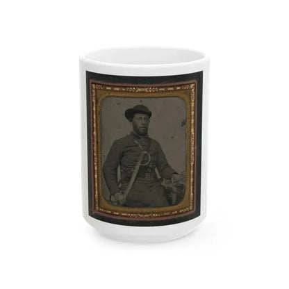 Unidentified Soldier In Confederate Uniform And Virginia Sword Belt Plate With Revolver And Cavalry Sword (U.S. Civil War) White Coffee Mug 15oz - Go Mug Yourself