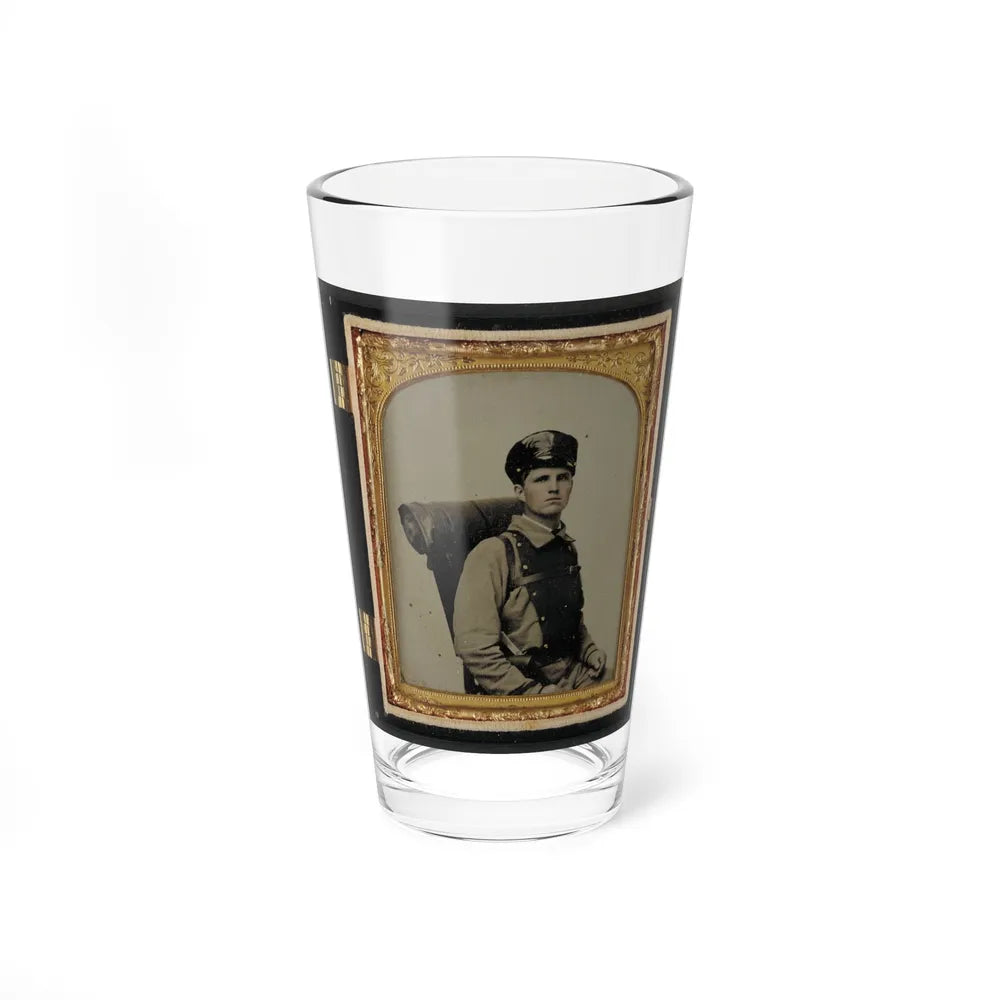 Unidentified Soldier In Confederate Uniform Of The 11th Virginia Regiment With Knapsack And Bedroll (U.S. Civil War) Pint Glass 16oz-16oz-Go Mug Yourself