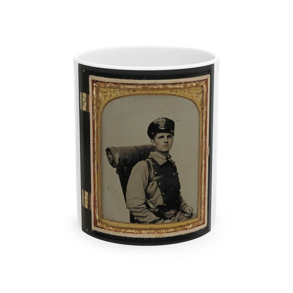 Unidentified Soldier In Confederate Uniform Of The 11th Virginia Regiment With Knapsack And Bedroll (U.S. Civil War) White Coffee Mug-11oz-Go Mug Yourself