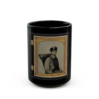 Unidentified Soldier In Confederate Uniform Of The 11th Virginia Regiment With Knapsack And Bedroll (U.S. Civil War) Black Coffee Mug 15oz - Go Mug Yourself