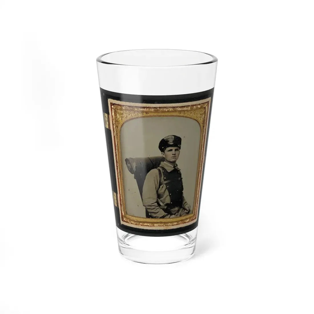 Unidentified Soldier In Confederate Uniform Of The 11th Virginia Regiment With Knapsack And Bedroll (U.S. Civil War) Pint Glass 16oz 16oz - Go Mug Yourself