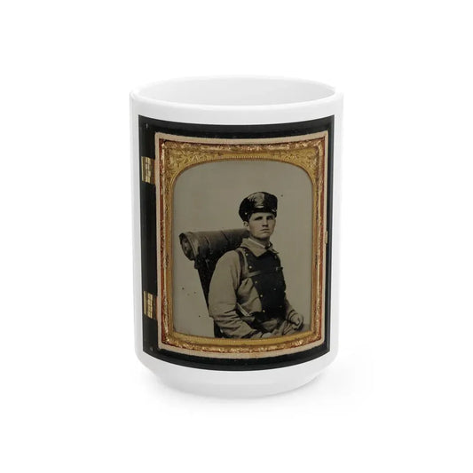Unidentified Soldier In Confederate Uniform Of The 11th Virginia Regiment With Knapsack And Bedroll (U.S. Civil War) White Coffee Mug 15oz - Go Mug Yourself