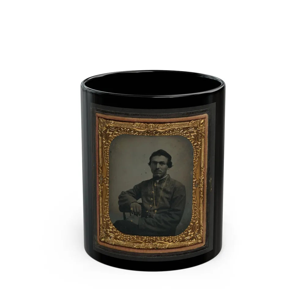 Unidentified Soldier In Confederate Uniform Wearing Chain (U.S. Civil War) Black Coffee Mug-11oz-Go Mug Yourself