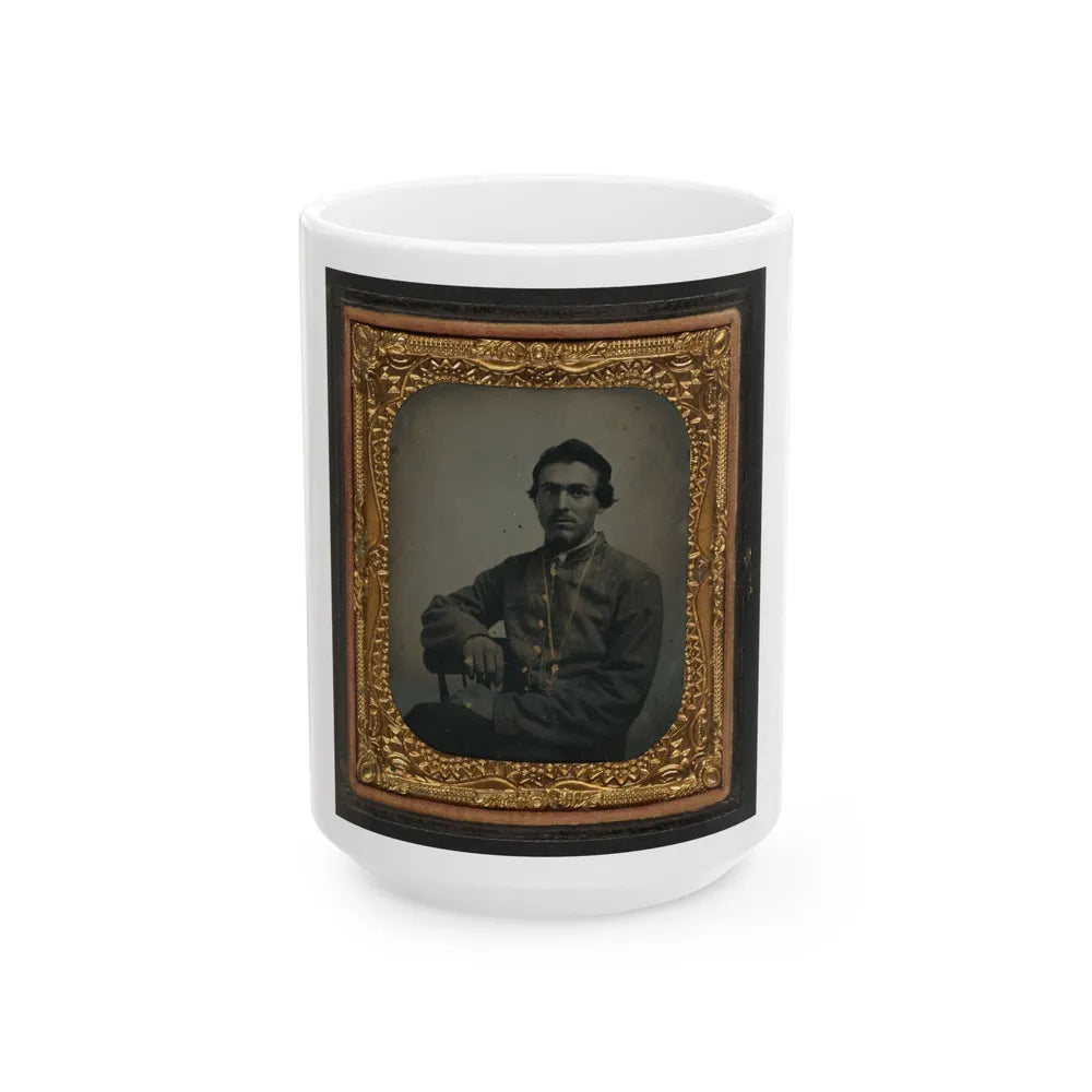 Unidentified Soldier In Confederate Uniform Wearing Chain (U.S. Civil War) White Coffee Mug-15oz-Go Mug Yourself