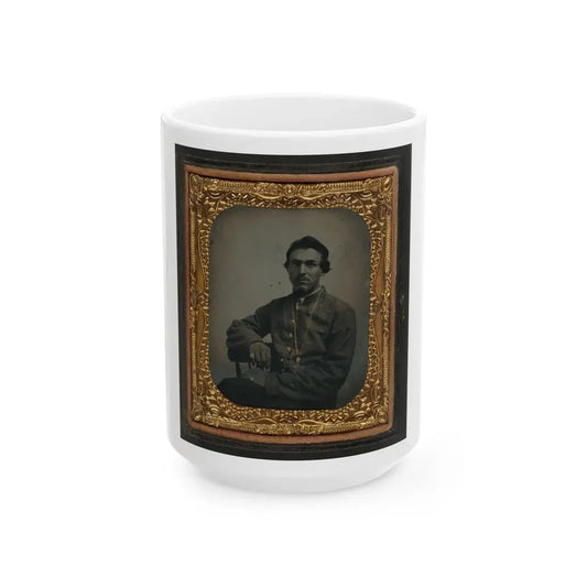 Unidentified Soldier In Confederate Uniform Wearing Chain (U.S. Civil War) White Coffee Mug 15oz - Go Mug Yourself