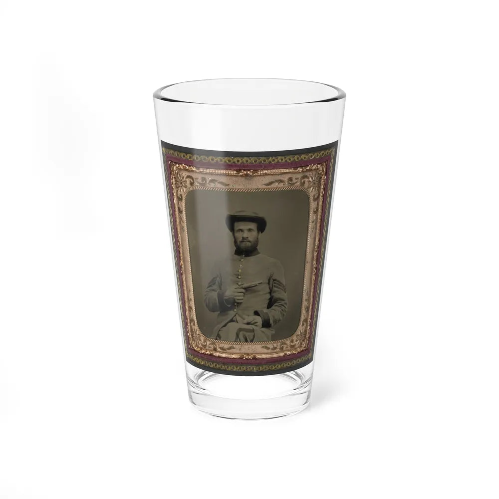 Unidentified Soldier In Confederate Uniform With 11 Derringer Single Shot Pistol (U.S. Civil War) Pint Glass 16oz-16oz-Go Mug Yourself