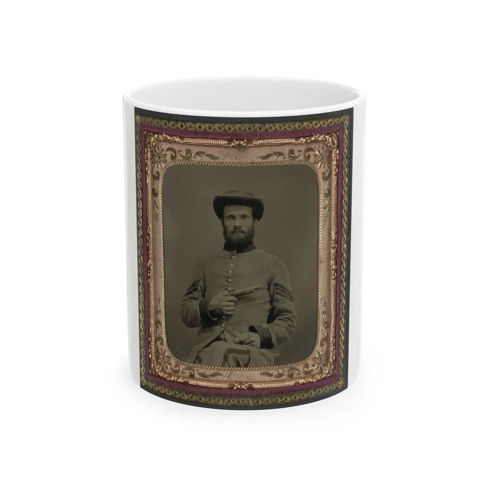 Unidentified Soldier In Confederate Uniform With 11 Derringer Single Shot Pistol (U.S. Civil War) White Coffee Mug-11oz-Go Mug Yourself