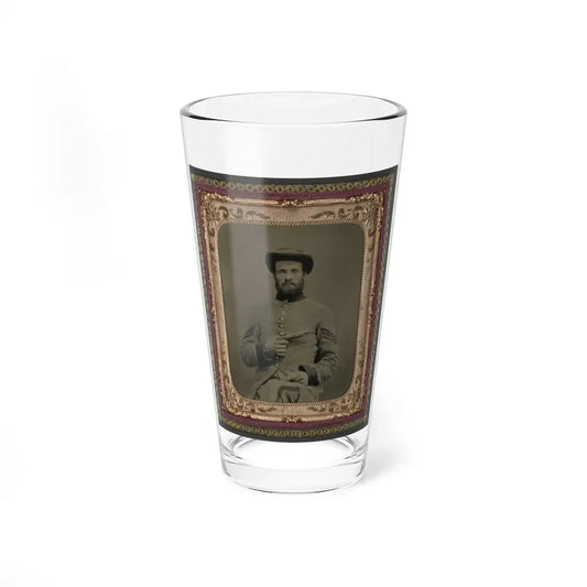 Unidentified Soldier In Confederate Uniform With 11  Derringer Single Shot Pistol (U.S. Civil War) Pint Glass 16oz 16oz - Go Mug Yourself