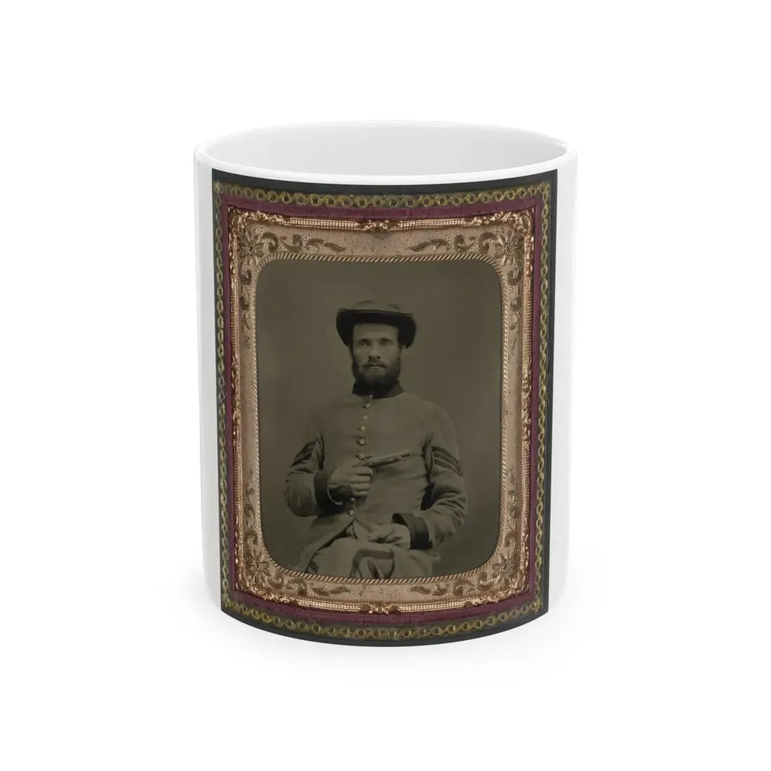 Unidentified Soldier In Confederate Uniform With 11  Derringer Single Shot Pistol (U.S. Civil War) White Coffee Mug 11oz - Go Mug Yourself