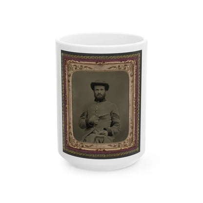 Unidentified Soldier In Confederate Uniform With 11  Derringer Single Shot Pistol (U.S. Civil War) White Coffee Mug 15oz - Go Mug Yourself