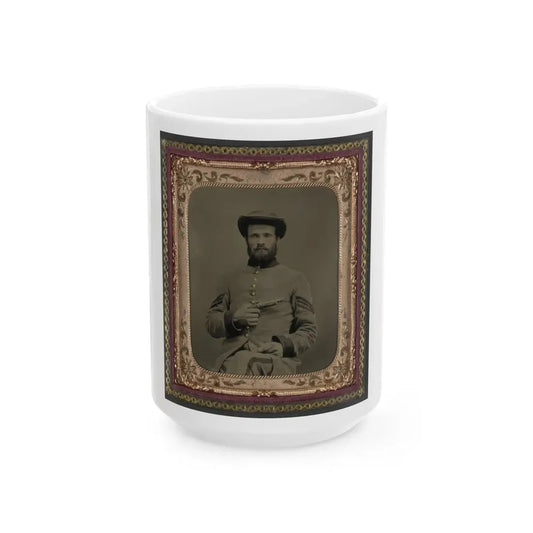 Unidentified Soldier In Confederate Uniform With 11  Derringer Single Shot Pistol (U.S. Civil War) White Coffee Mug 15oz - Go Mug Yourself