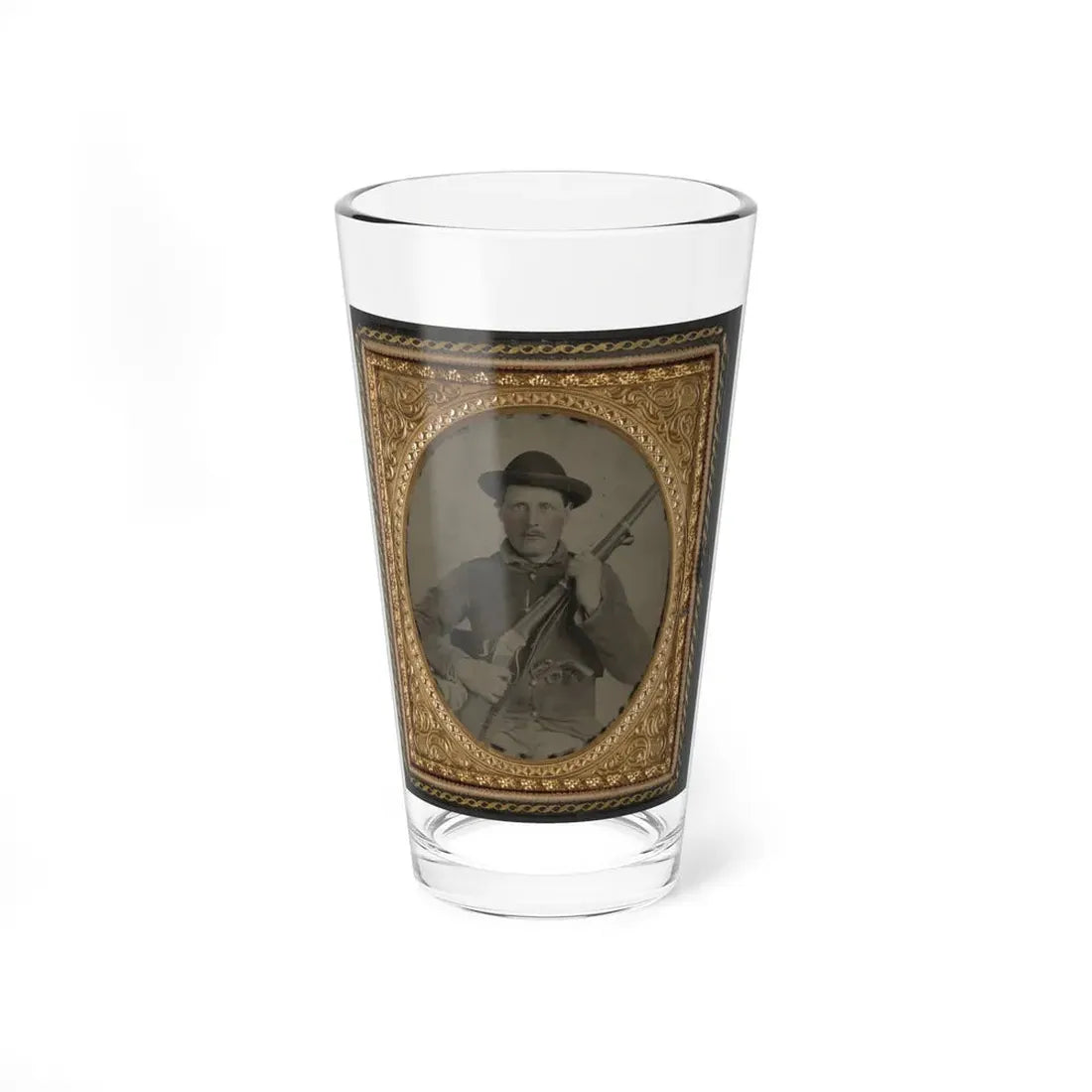 Unidentified Soldier In Confederate Uniform With Berdan's Sharps Rifle And Colt 1862 Police Model Pistol (U.S. Civil War) Pint Glass 16oz 16oz - Go Mug Yourself