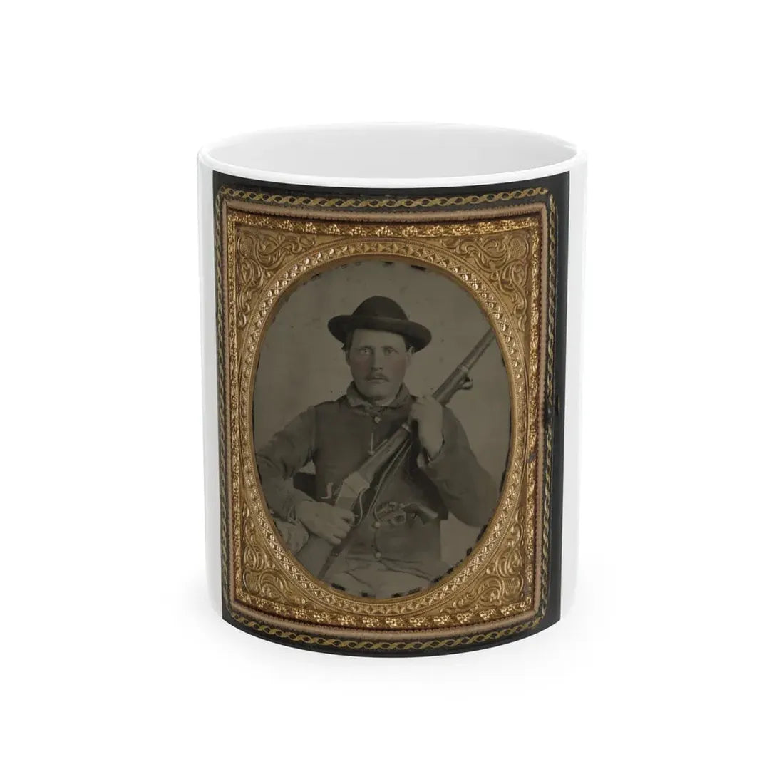 Unidentified Soldier In Confederate Uniform With Berdan's Sharps Rifle And Colt 1862 Police Model Pistol (U.S. Civil War) White Coffee Mug 11oz - Go Mug Yourself