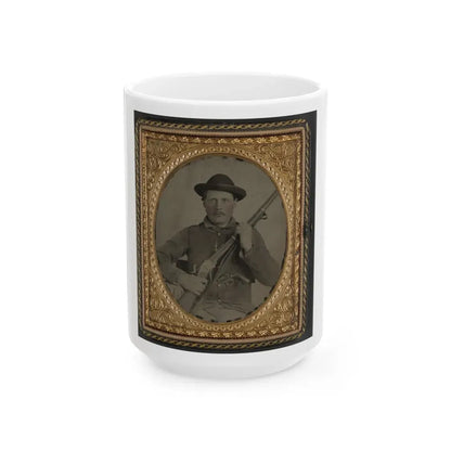 Unidentified Soldier In Confederate Uniform With Berdan's Sharps Rifle And Colt 1862 Police Model Pistol (U.S. Civil War) White Coffee Mug 15oz - Go Mug Yourself
