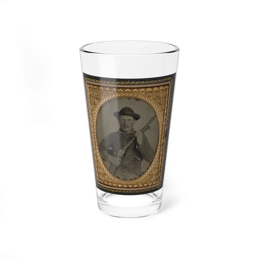 Unidentified Soldier In Confederate Uniform With Berdan's Sharps Rifle And Colt 1862 Police Model Pistol (U.S. Civil War) Pint Glass 16oz-16oz-Go Mug Yourself